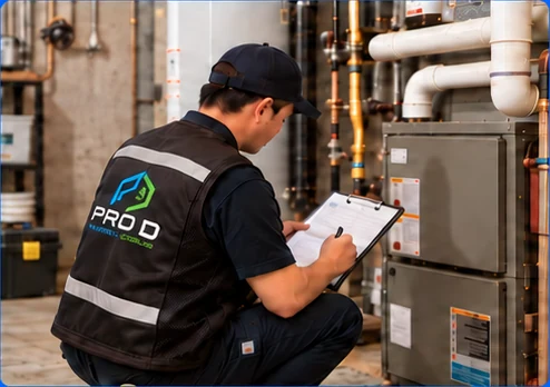 A ProD technician assessing a home’s existing equipment