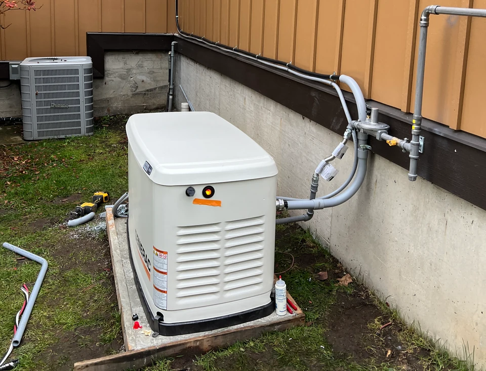The natural gas standby generator beside the Belcarra home