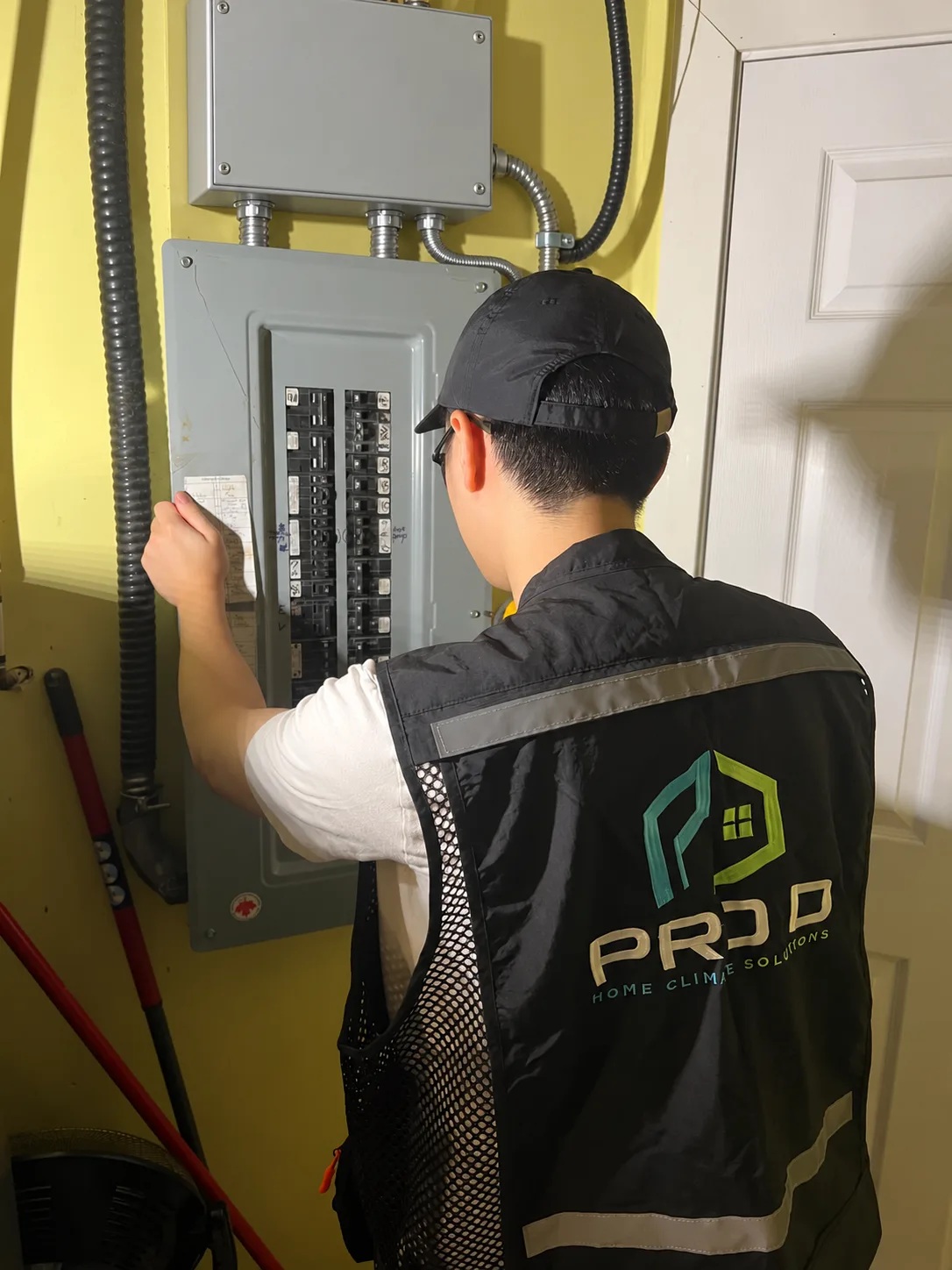 Technician working at the electrical panel